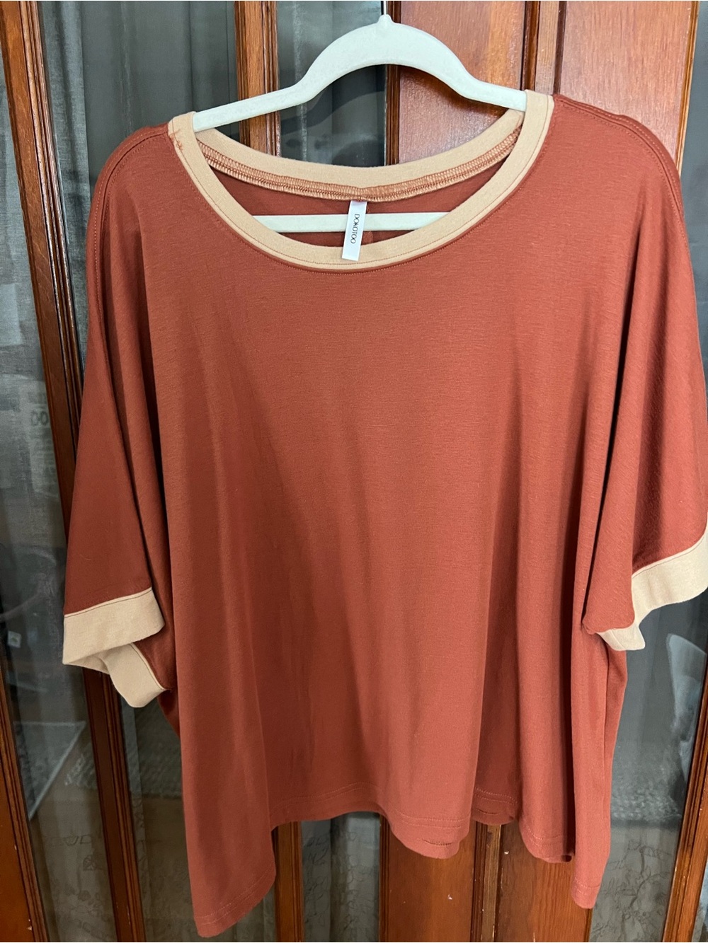 Oversized Rust Contrast-Trim Women's Top